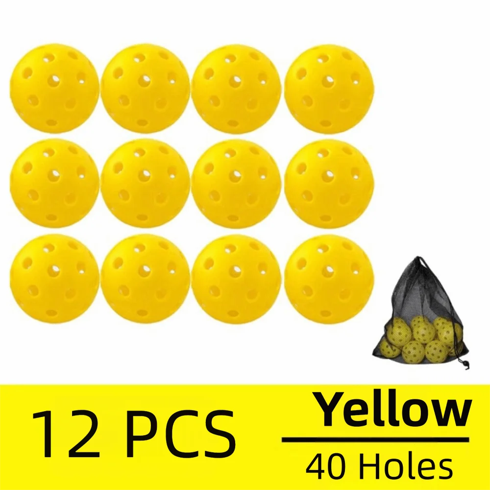 

Professional 74MM Pickleball Plastic 40 Holes Competition Pickleball Durable woth Black Mesh Bag Sports Ball Training