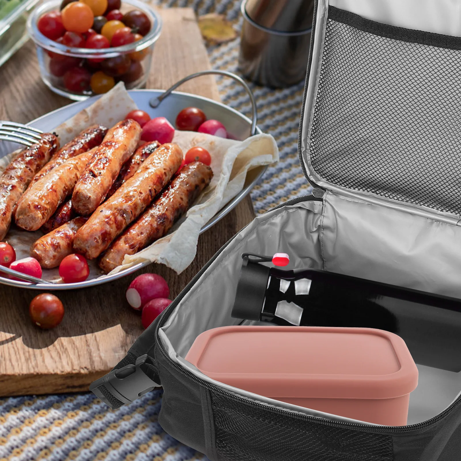 

Portable Insulated Lunch Bag Large Capacity Food Container Cloth Tote Easy Clean Sturdy Zipper Outdoor Picnic Pouch Gym Travel