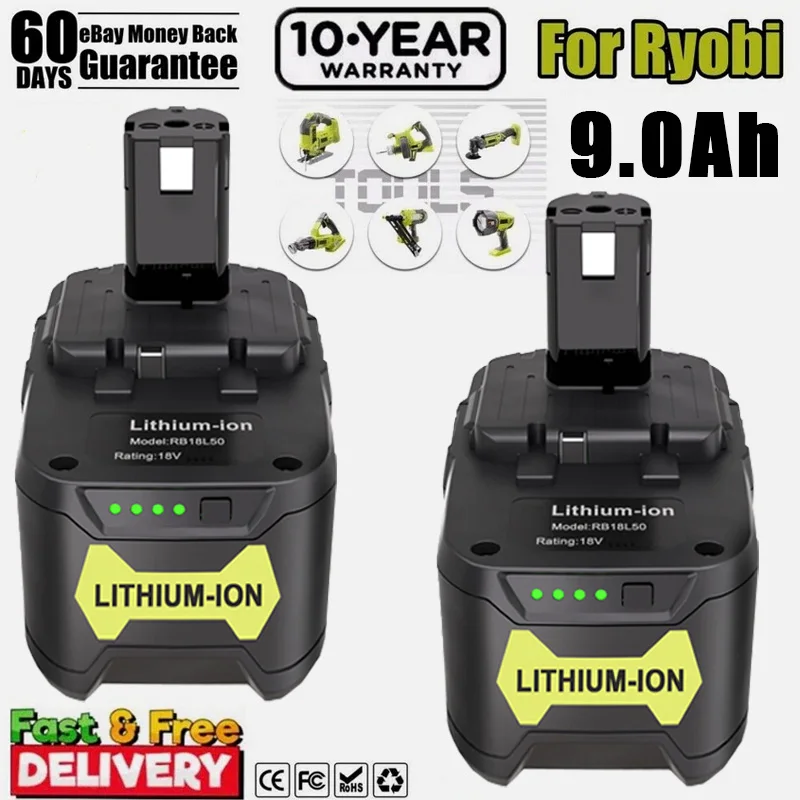 Batterie Li-ion 18V 9000mAh pour batterie RYOBI P108 P104 P107 RB18L50 R BPL1820 P109 P106 P105 P104, outils électriques