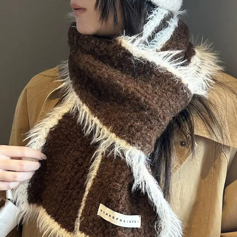 مزيج الصوف كتلة اللون وشاح متماسكة مهدب شرابة لينة وشاح الشتاء الدافئ للنساء الطلاب الكورية نمط غرزة الموضة #1