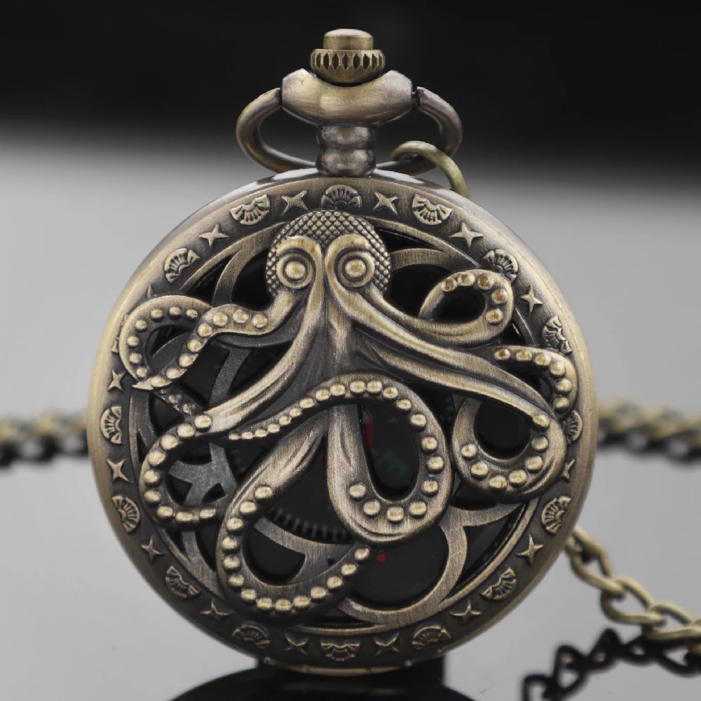 خمر البوصلة ساعة الجيب الأخطبوط تصميم جوفاء في الهواء الطلق التخييم المشي لمسافات طويلة المحمولة جيب النحاس البوصلة الملاحة النساء الرجال هدية