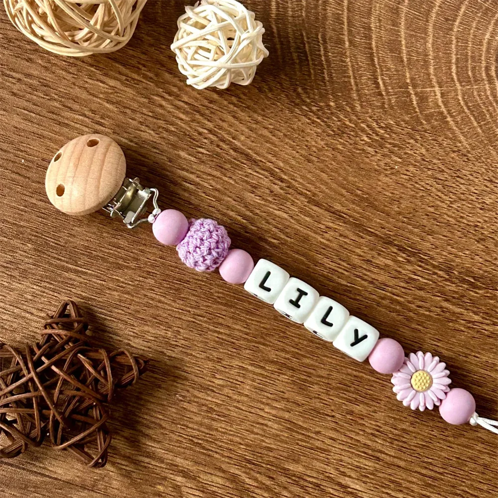 Personalized Name Cute Pacifier Chain - Adjustable Silicone Teether Clip for Babies