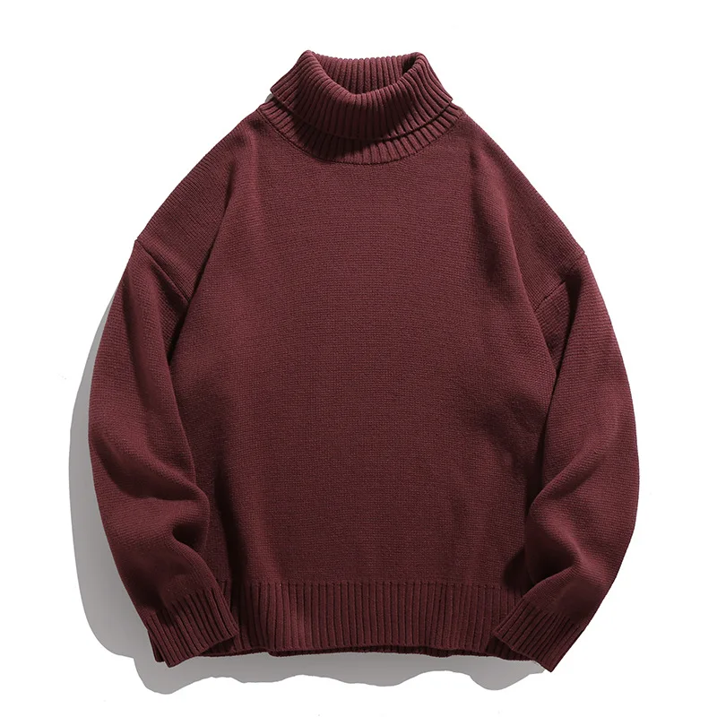 

2025 Japanese Male Simple Basic Pullovers Fashion Men's Solid Color Casual Trendy Turtleneck Loose Long Sleeve Knitted Sweaters