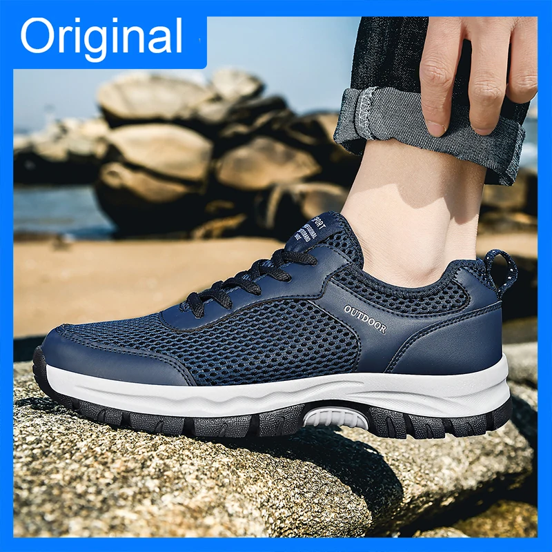 

Men Hiking Shoes Casual Lace Up Mesh Breathable Lightweight Youth Outdoor Walking Shoes Flat Comfortable Tennis Shoes for Mens
