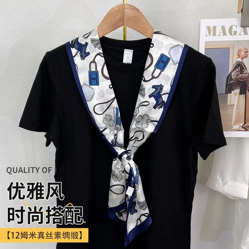 100% Mulberry Silk Long Scarf Women Double Layer Narrow Neck Tie Streamer Fashion Comfortable