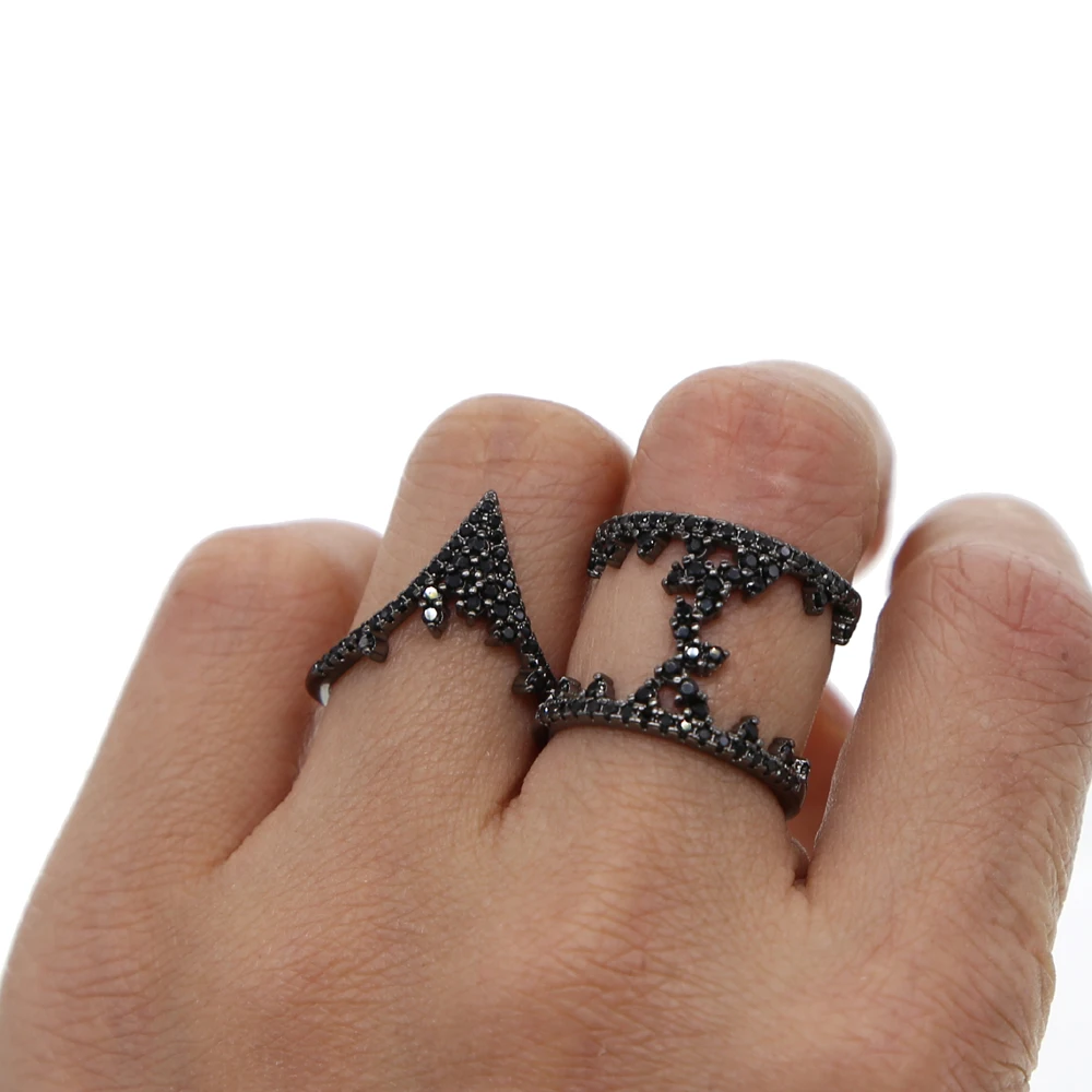 black silver color white black cubic zirconia high long H rings full cubic zirconia sparking bling ladies new finger ring
