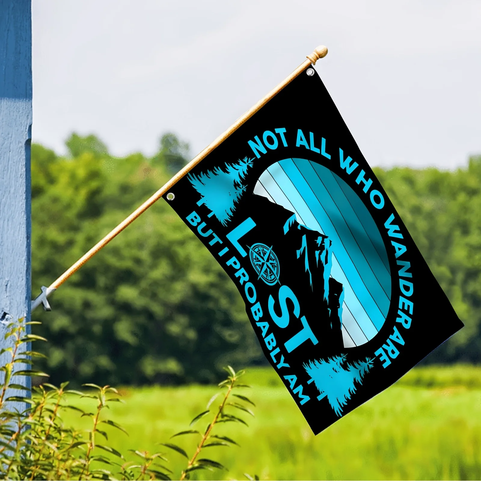 Not All Who Wander Are Lost But I Probably Am Funny Camping Flag Polyester Indoor Outdoor Vibrant Colors 2 Grommets