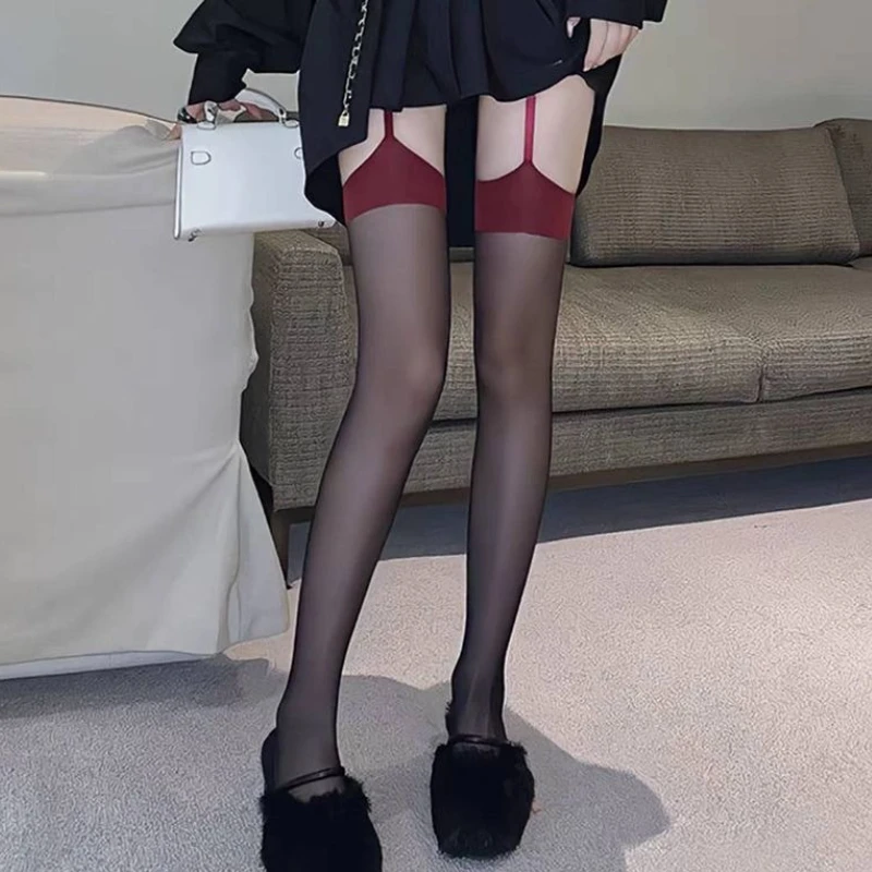 

1-10Pairs Black Red Trim Suspender Stockings Sexy Thigh High Socks Legwear for Women Fashion Sexy Pure Desire Stockings