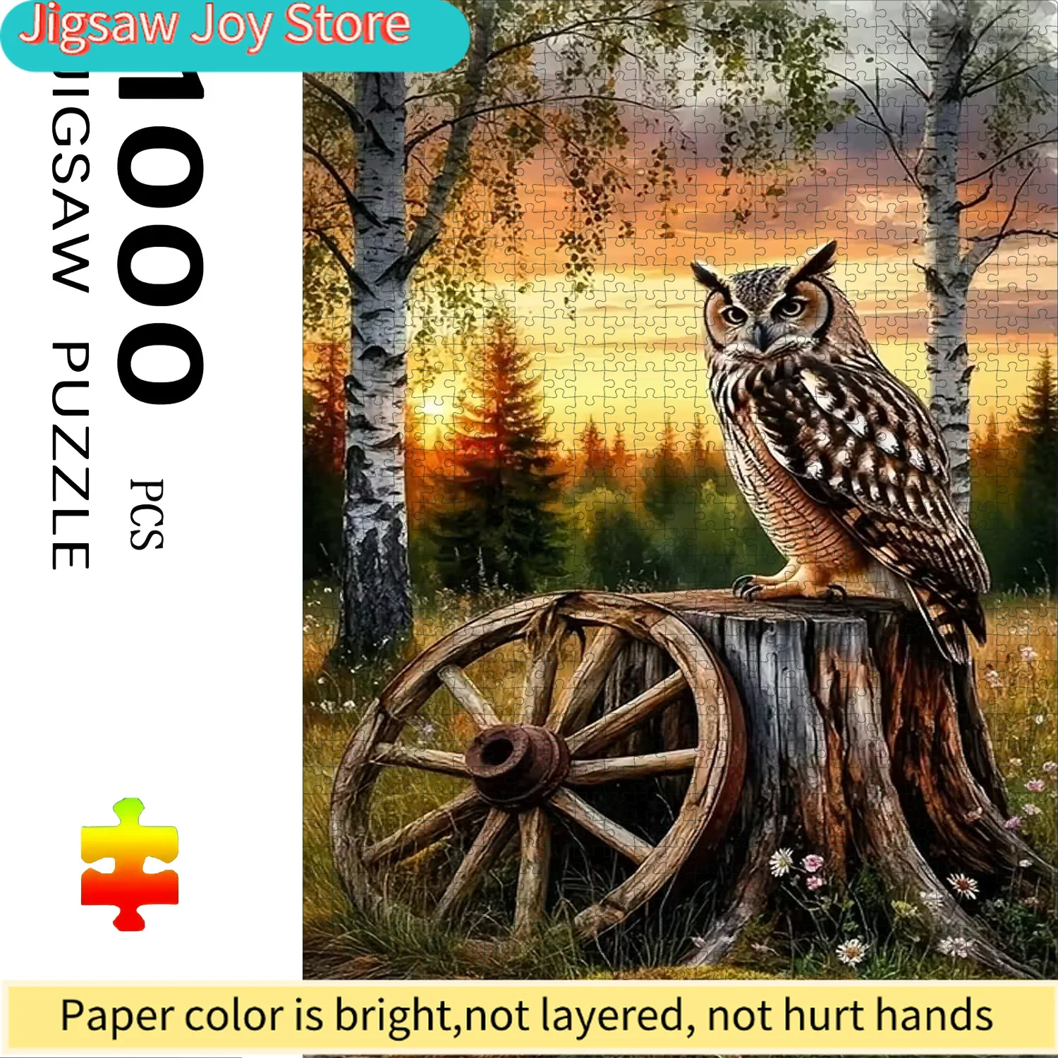 Large Jigsaw Puzzle - Challenging Puzzle with Owl, Forest Scene, Durable Cardboard, Portable Box, Ideal for Home & Office Dec