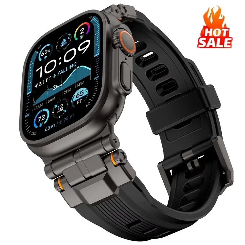 

Strap For Apple Watch Ultra 2 Band 49mm 45mm 44mm 42mm 44 mm Rugged metal+Silicone Bracelet correa iWatch Series 9 6 5 4 7 8 SE