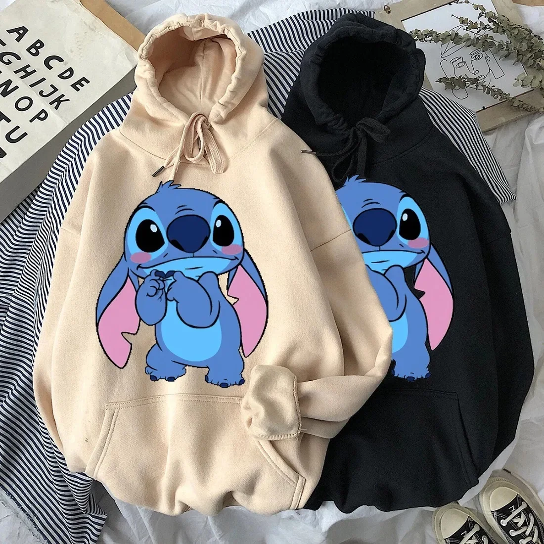 Disney Hoodie Fashion Stitch Angel Monster Pocket Sweatshirt Pullover Cute hoodies Men\'s Women\'s Sweatshirt Cartoon Top y2k