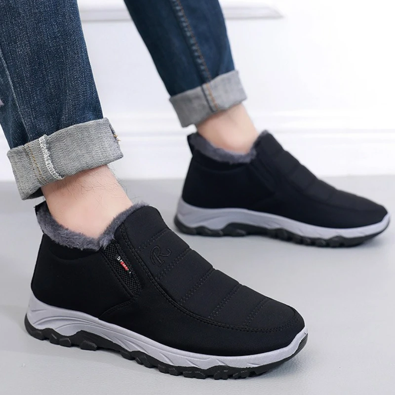 Men's Boots Warm Snow Boots Winter Fashion Plush Casual Cotton Shoes Round Toe Couples Ankle Boots Slip on Platform Short Boot
