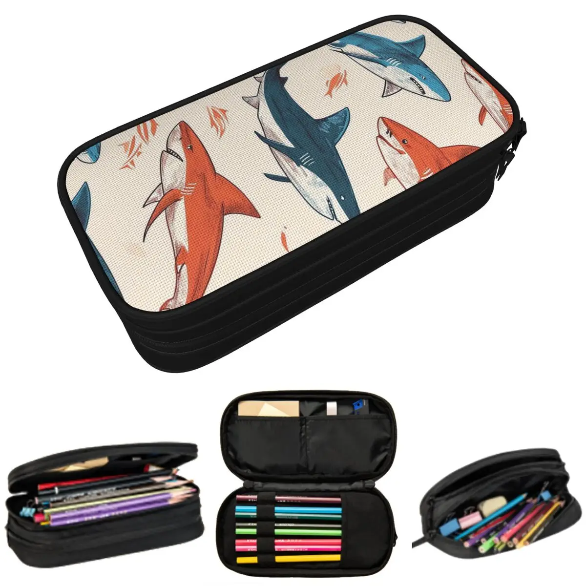 

Colorful Ocean Animal Shark Pattern Pencil Case for Studen Gifts Pen Box Pencil Bag Stationery Supplies Pen Holder Bag