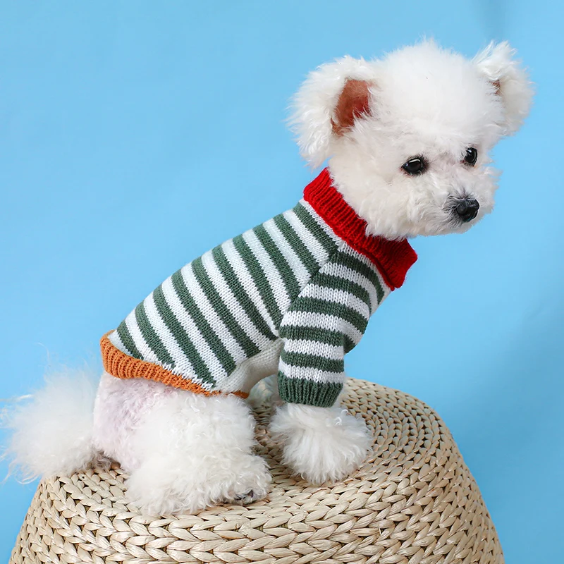 1pc Pet Clothing Dog Sweater Colored Vintage Stripes American Knitted Autumn Winter Comfort Soft Elasticity For Small Medium Dog