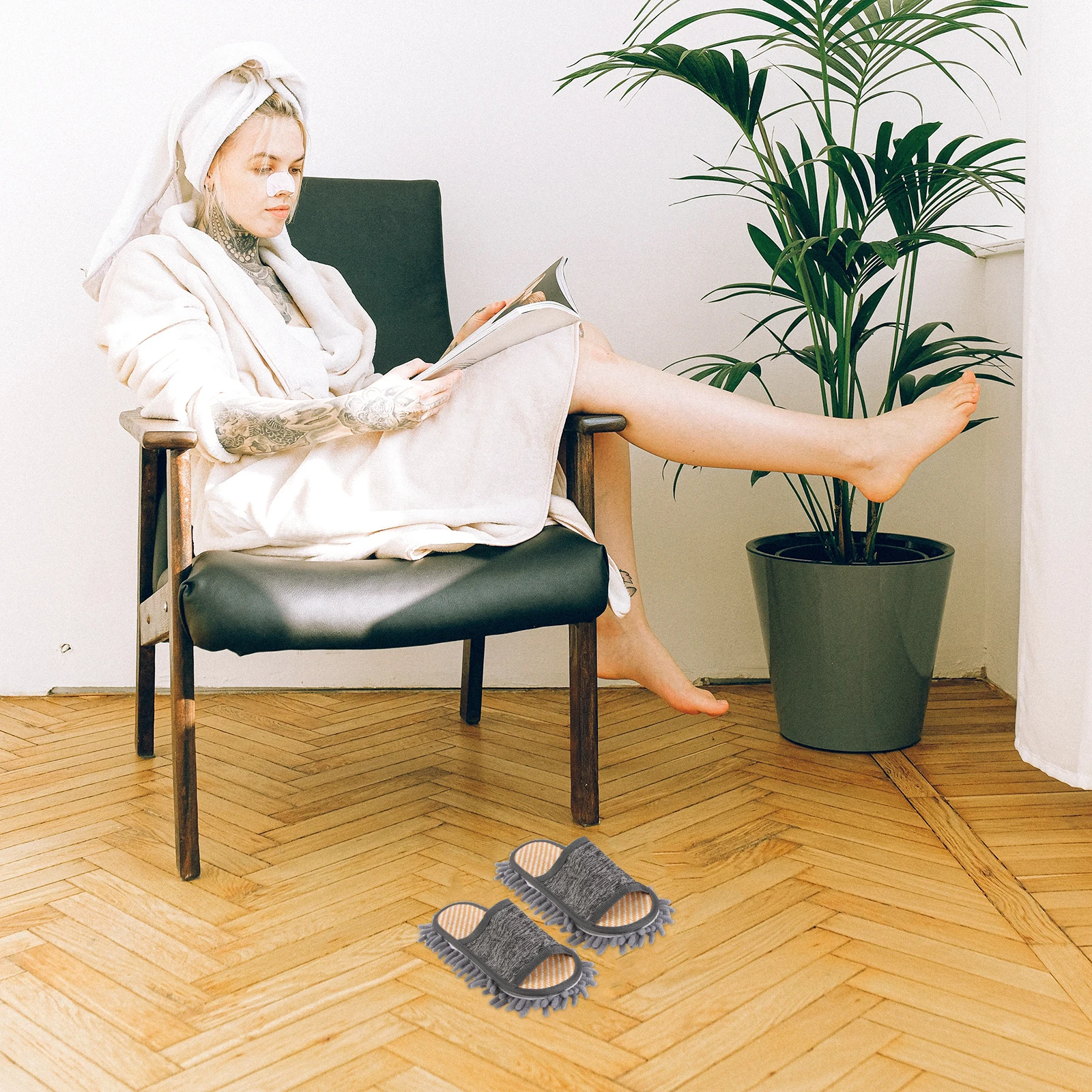 

1 Pair Floor Cleaning Lightweight Floor Cleaning Chenille Sole Slippers For Home Home Use Slippers For Easy Walking