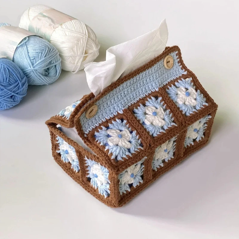 New Granny Square Tissue Box Crochet DIY Kit, Beginner Yarn Knitting Craft Set, Handmade Home Decor Gift for New Crochet Lovers