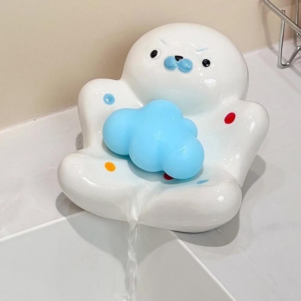 Soap Filter Rack Seal Shaped Soap Box Ceramics Self Draining Soap Drain Plate Waterproof Creative Soap Sponge Tray Keep Soap Dry