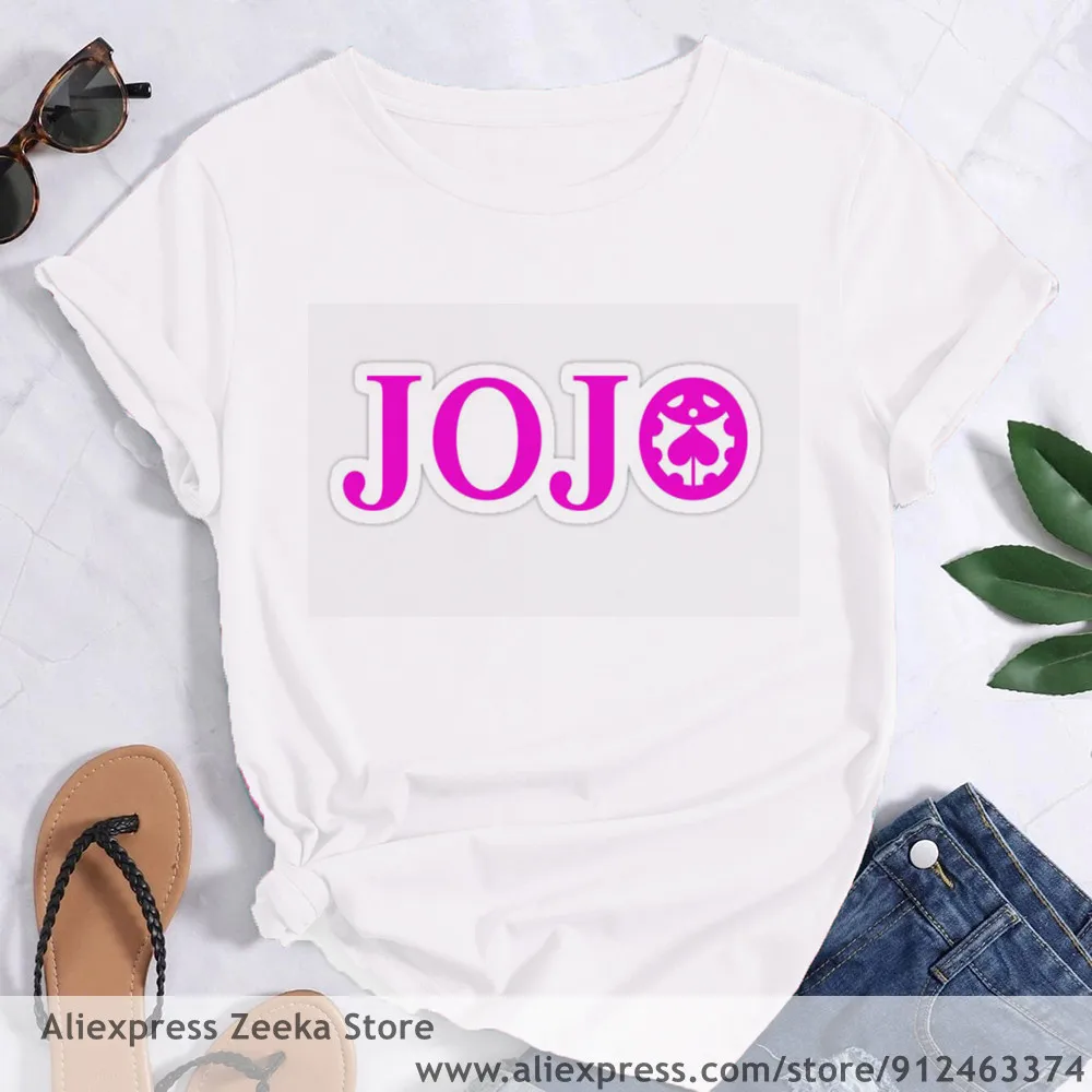 Jojo Bizarre Adventure Stone Ocean  Women Funny Print Ladies T-shirt Girl Y2K Basis O-collar White Shirt Short