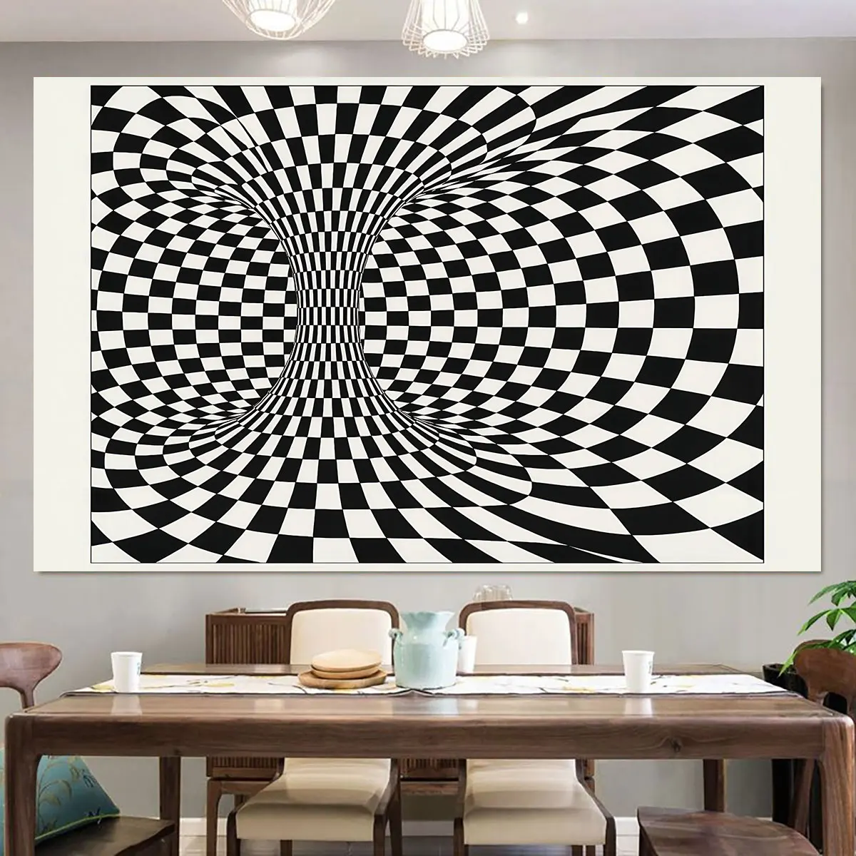 1PC Black White Optical Illusion Distorted Square Flat Wall Sticker Art Decor Living Room Bedroom Home Wall