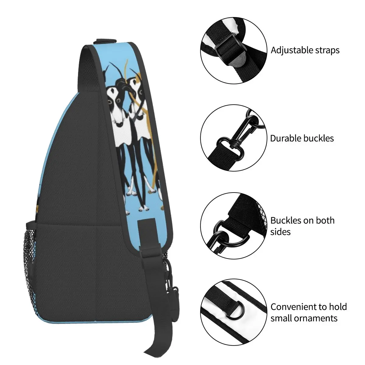 Windhund Whippet kleine Schulter taschen Brust Cross body Schulter Rucksack Wandern Reise Tages rucksäcke Lurcher Hund Galgo Cartoon gedruckt