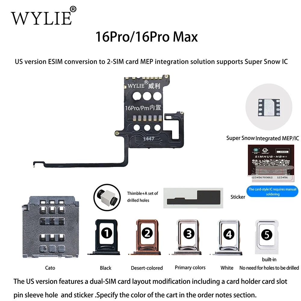 Wylie E-SIM Conversion To 2-SIM Card MEP Integration Solution Supports Super Snow IC For iPhone 16 Pro / 16 Pro Max US Version