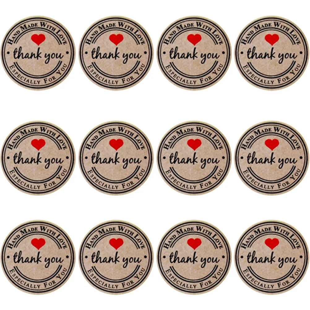 

500 Pcs/Roll Baking Decoration Stickers Heart Pattern Handmade with Paper Kraft Labels