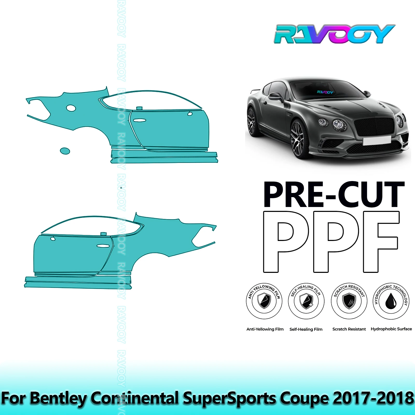 

For Bentley Continental SuperSports Coupe 2017-2018 8.5mil Pre-Cut PPF Door & A/B Pillar Kit TPU Paint Protection Film Set
