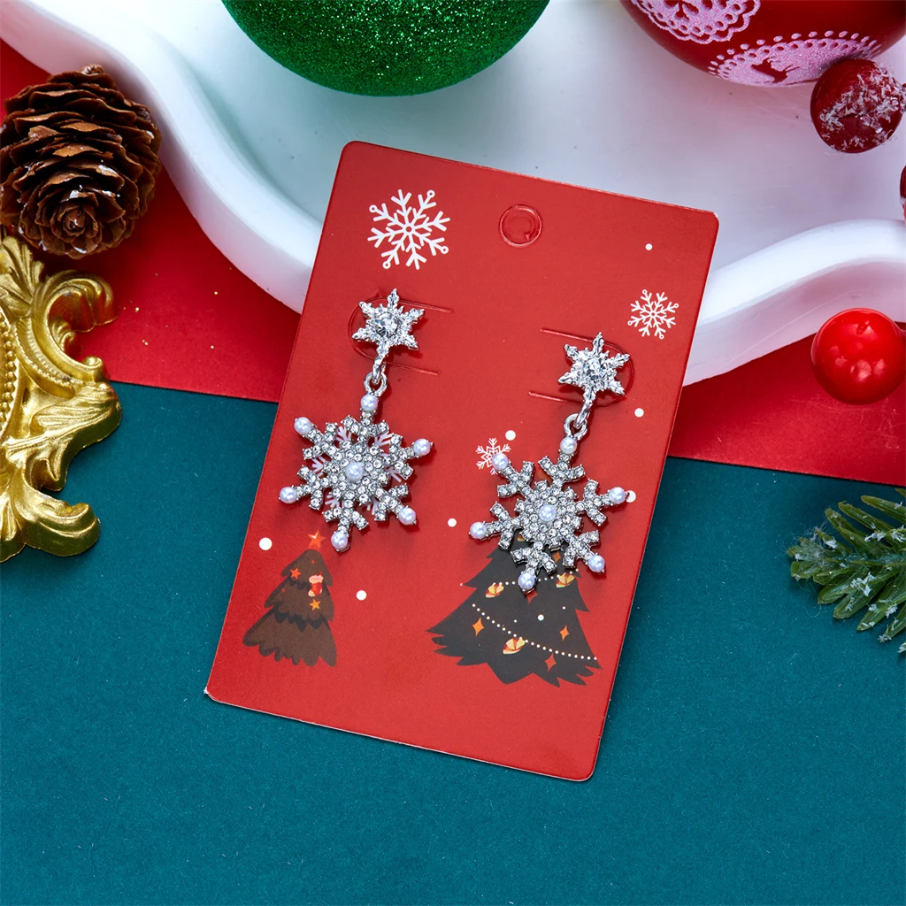 Funkelnde Zirkon-Schneeflocken-Creolen für Damen, Elegante Imitationsperlen-Schneeflocken-Ohrringe, Weihnachts- und Neujahrs-Schmuck – Detail 7