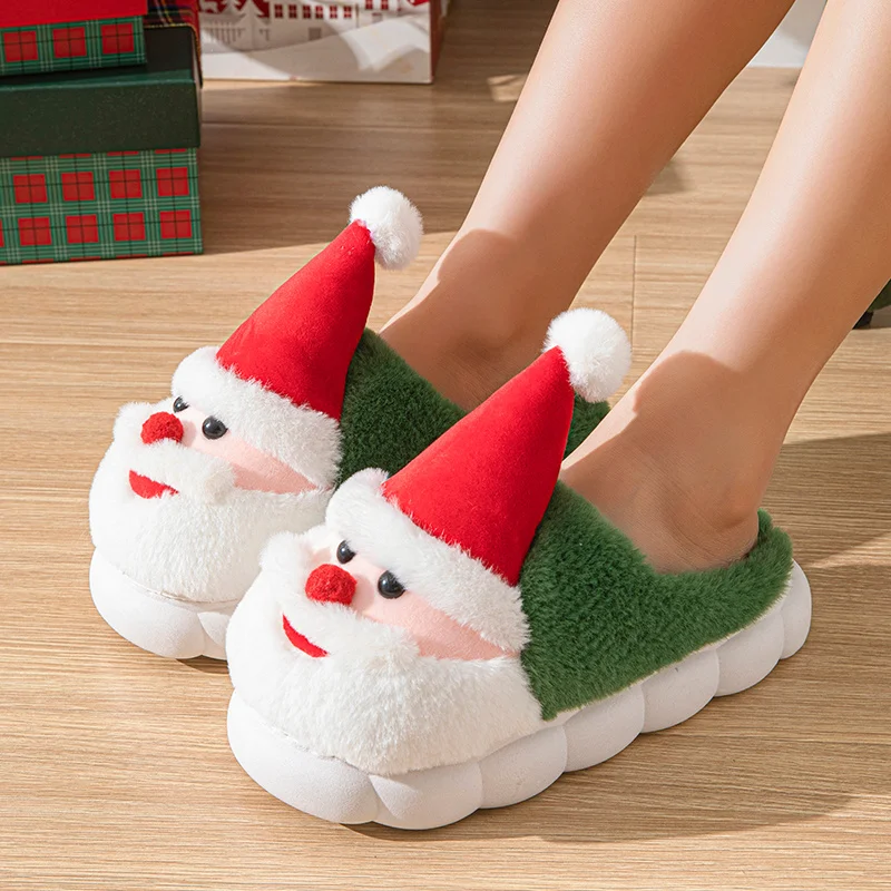 Red Cute Christmas Slippers Men Cotton Shoes Fashion Cartoon Plush Slipper Men Comfort Warm Men's Winter Slippers New Year Gift