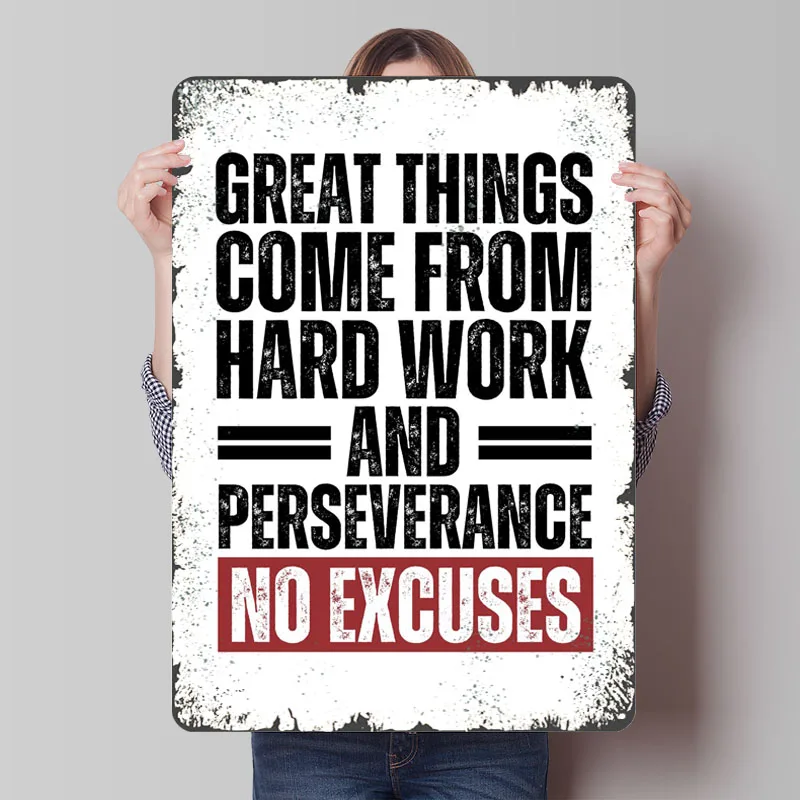 Hard Work & Perseverance Inspirational Metal Poster Bedroom Decoration Living Room Decor Men Wall Art Mural Decorations for Home