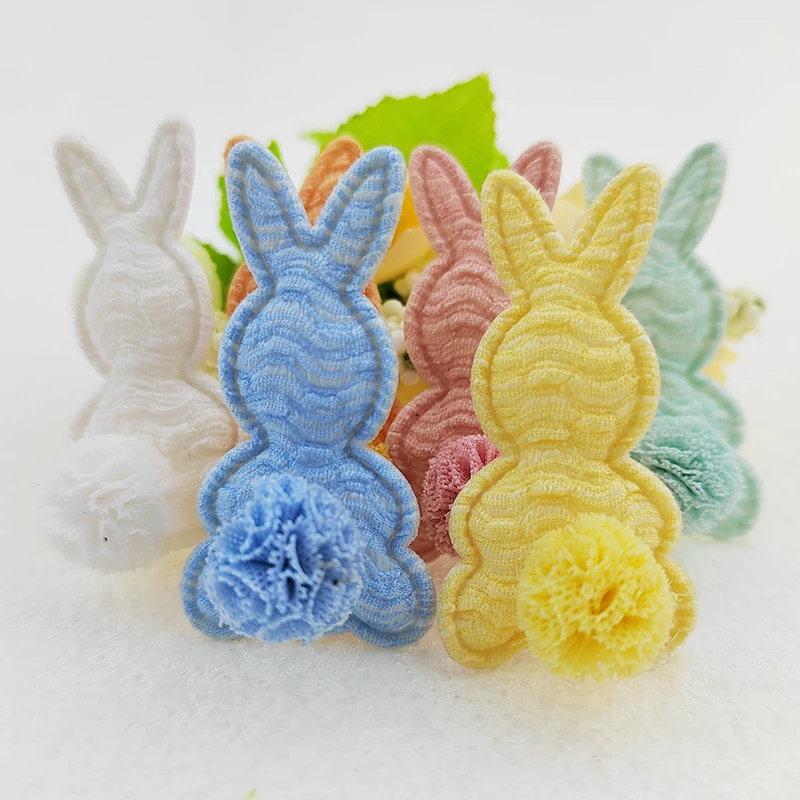 30Pcs 2.8x5CM Rabbit With Ball Padded Appliques For Clothes Hat Sewing Supplies DIY Headwear Hair Clip Bow Decor Patches