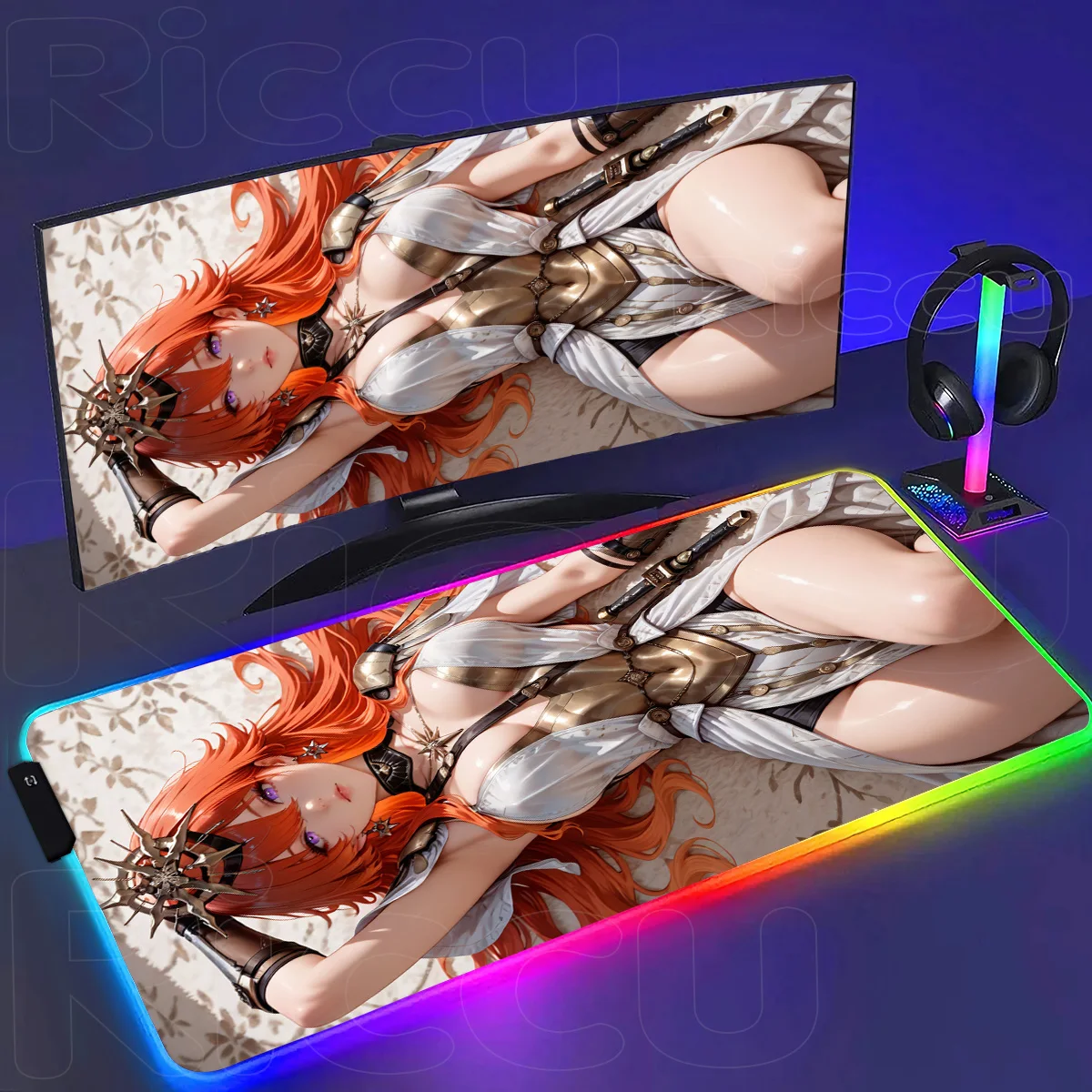 

Светодиодный коврик для мыши Hentai Augusta Wuthering Waves, игровой коврик для ноутбука, очень большой нескользящий коврик для мыши Kawaii Anime, игровые аксессуары для ПК
