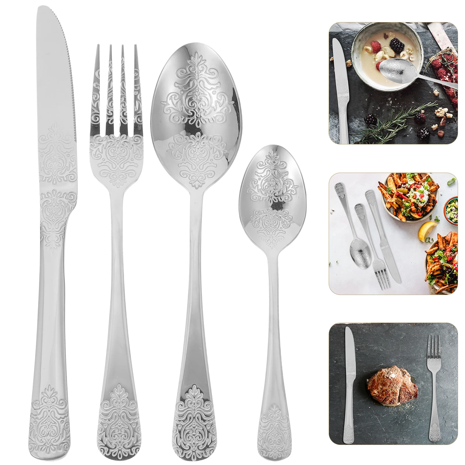 

Stainless Steel Cutlery Set Western Outdoor Steak Tableware Silverware Spoon Fork Knife Set Home Dinnerware Flatware