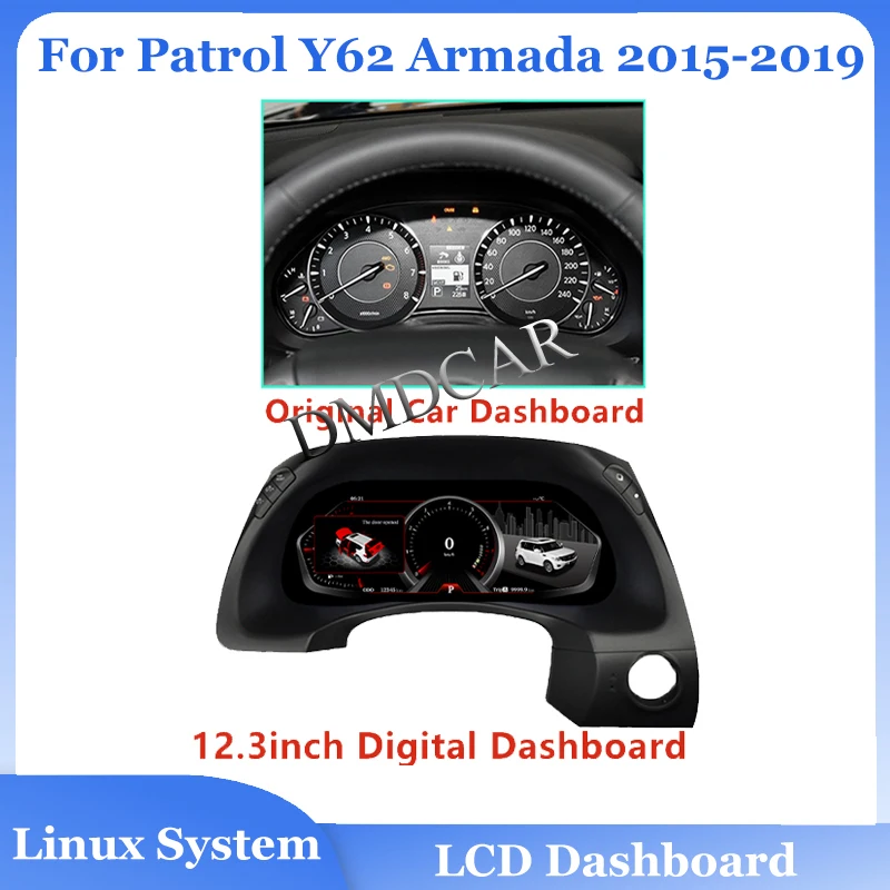 

12.3 Inch Upgrade Digital Instrument Gauge Speedometer Central Control Interior Dashboard For Nissan Patrol Y62 Armada 2015-2019