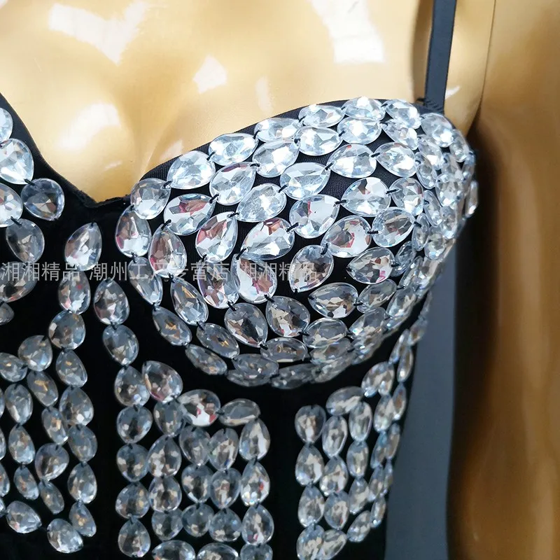 Sexy Dance Pole Dance Nightclub Character Show Party Diamond Sequins Gathering Tops Corset Vest Costume Female