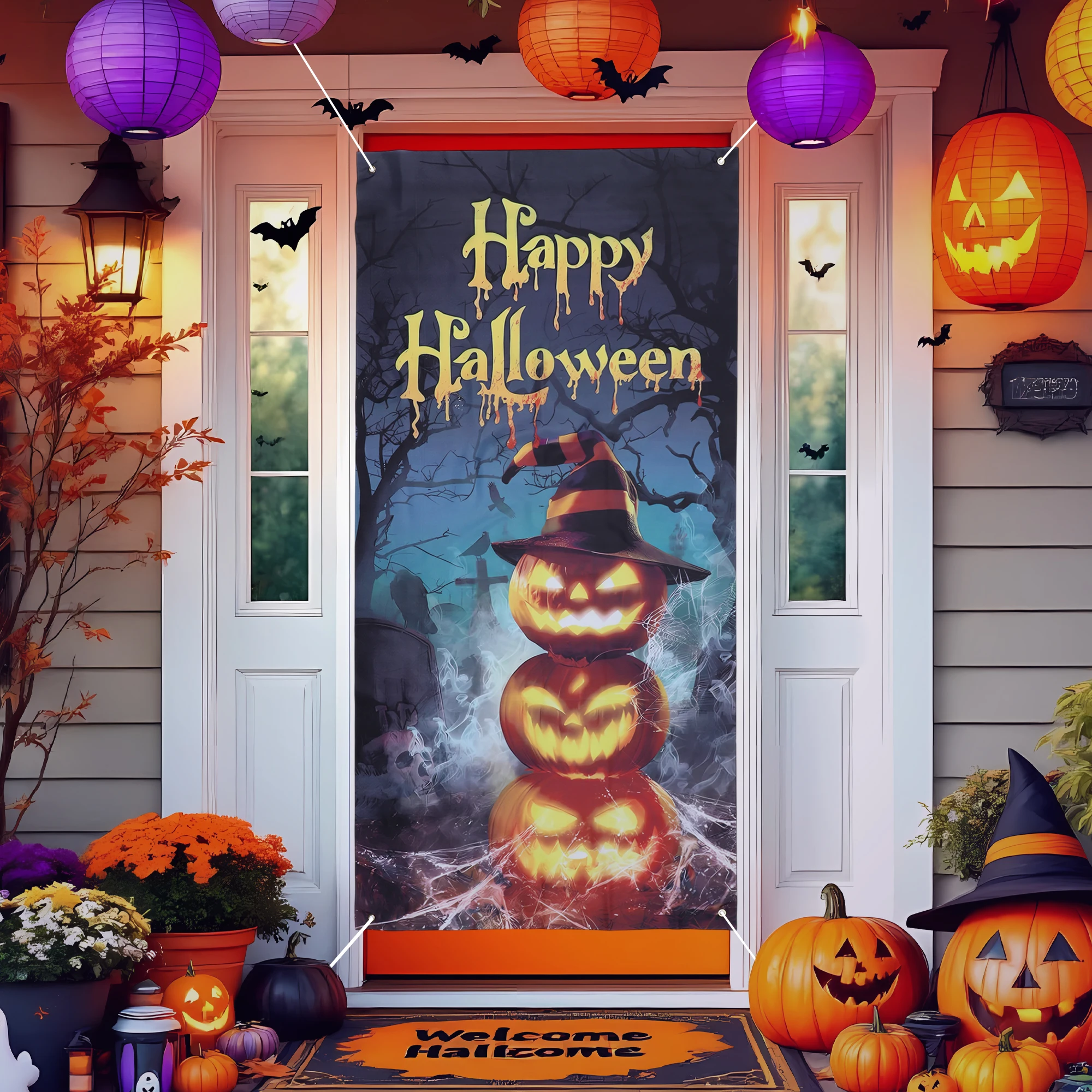 

UXCELL дверной чехол на Хэллоуин 185x90 см, полиэфирная ткань, праздничный дизайн, прочное, устойчивое к морщинам украшение для вечеринки