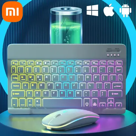 Xiaomi sem fio bluetooth retroiluminado teclados rgb colorido gradiente luminoso mini teclado e mouse conjunto para apple samsung tablet