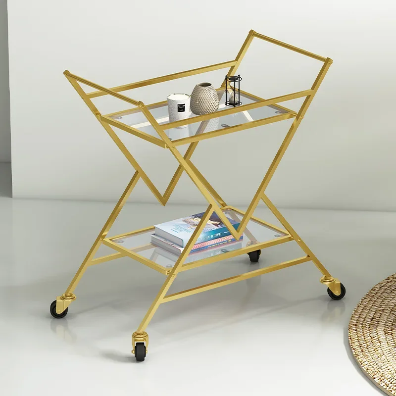 Nordic Multi-functional Bar Cart, Dining Car Iron Art Liquor Trolley, Four Wheels, High Temperature Paint Finish