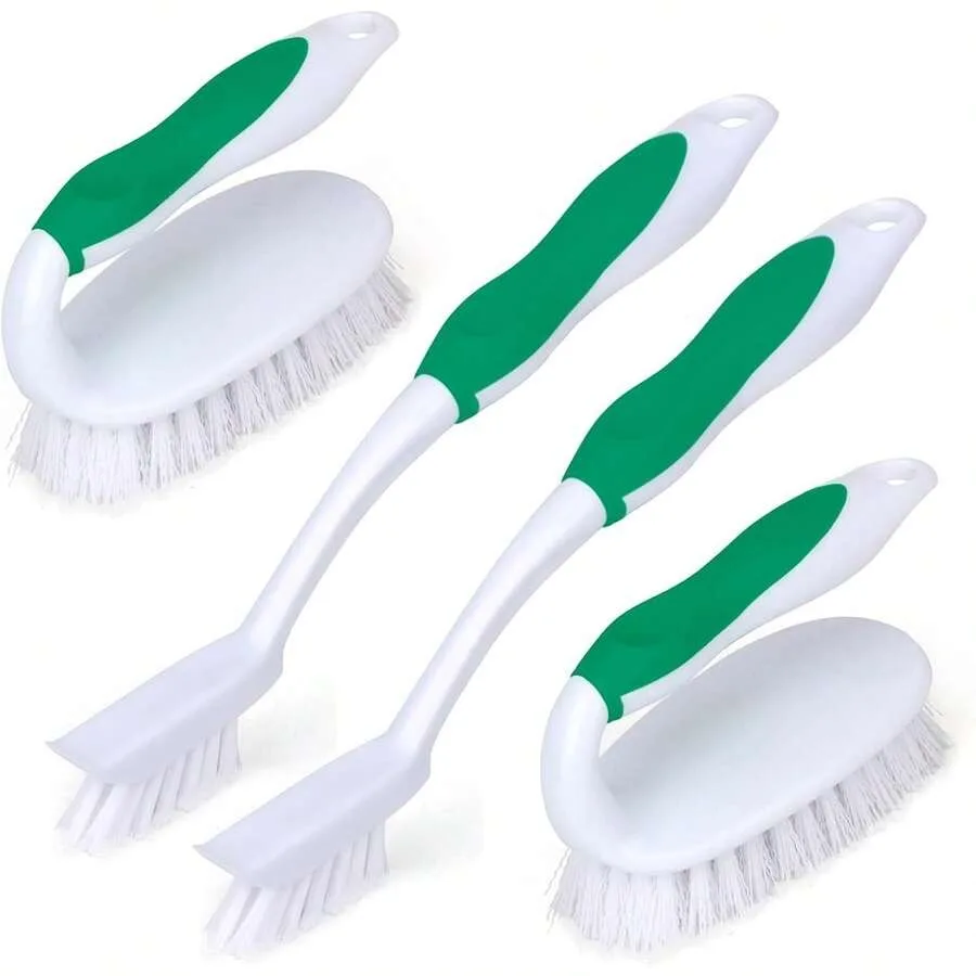 

【New style】Scrub Brush Set, 4 Pack Deep Cleaning Brush Kit - 2 Scrub Brush, 2 Tile and Grout Brush With Built-In Scraper, House