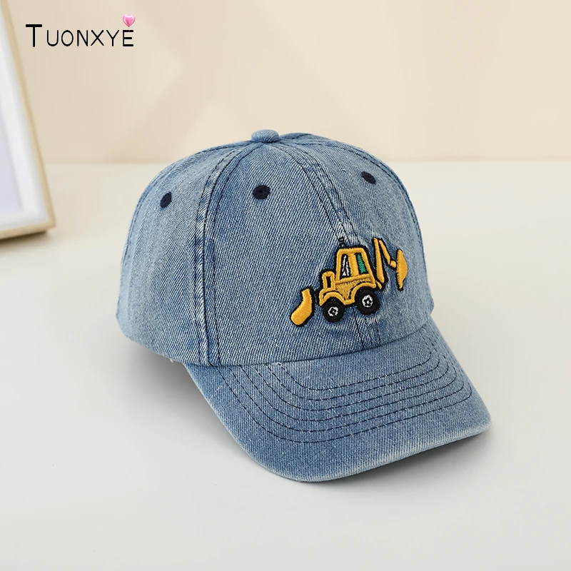 Cowboy Washed Retro Children's Duck Tongue Hat Boys Kids Cartoon Excavator Embroidered Baby Boys Baseball Cap Denim Hats