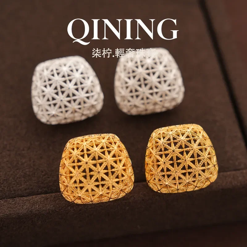 Xingluo weaving sequence, retro simple mesh hollow earrings, light luxury niche earrings, daily commuting versatile earrings,