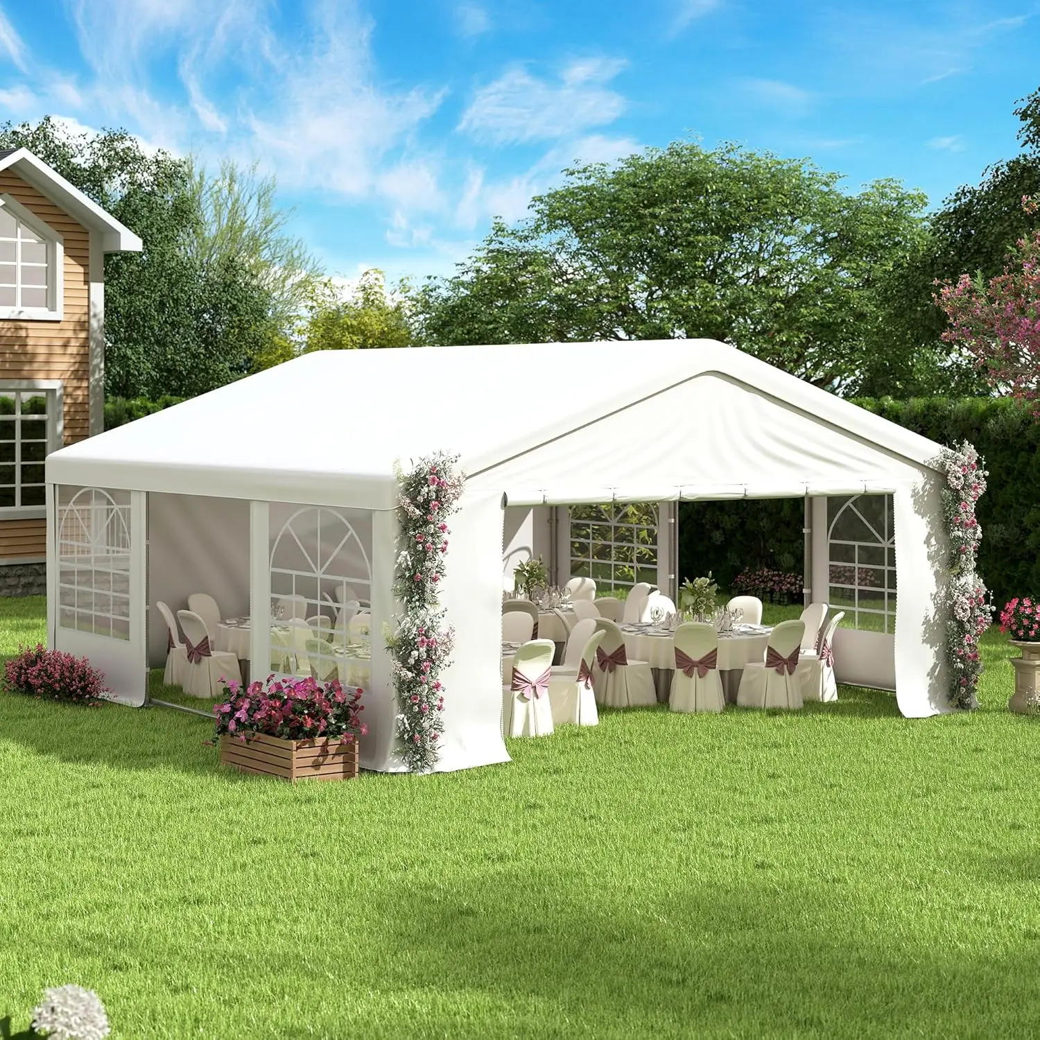 

20 x 20Ft Party Tent Heavy Duty, Outdoor Wedding Tent with Removable Sidewalls, Event Gazebo Shelters Canopy for, Customized