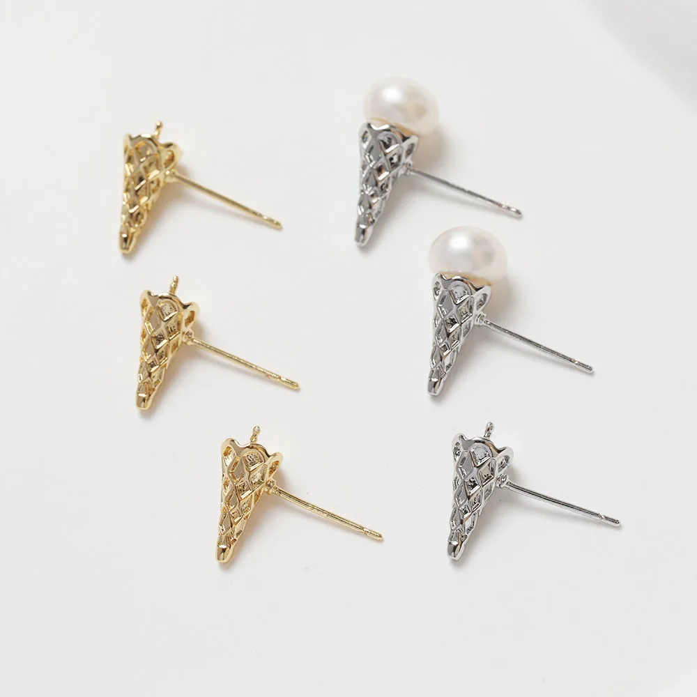 4PCS 14K Gold Plated Brass Ice Cream Ear Studs Earrings Setting Accessories DIY Handmade Making Supplies Material accessories