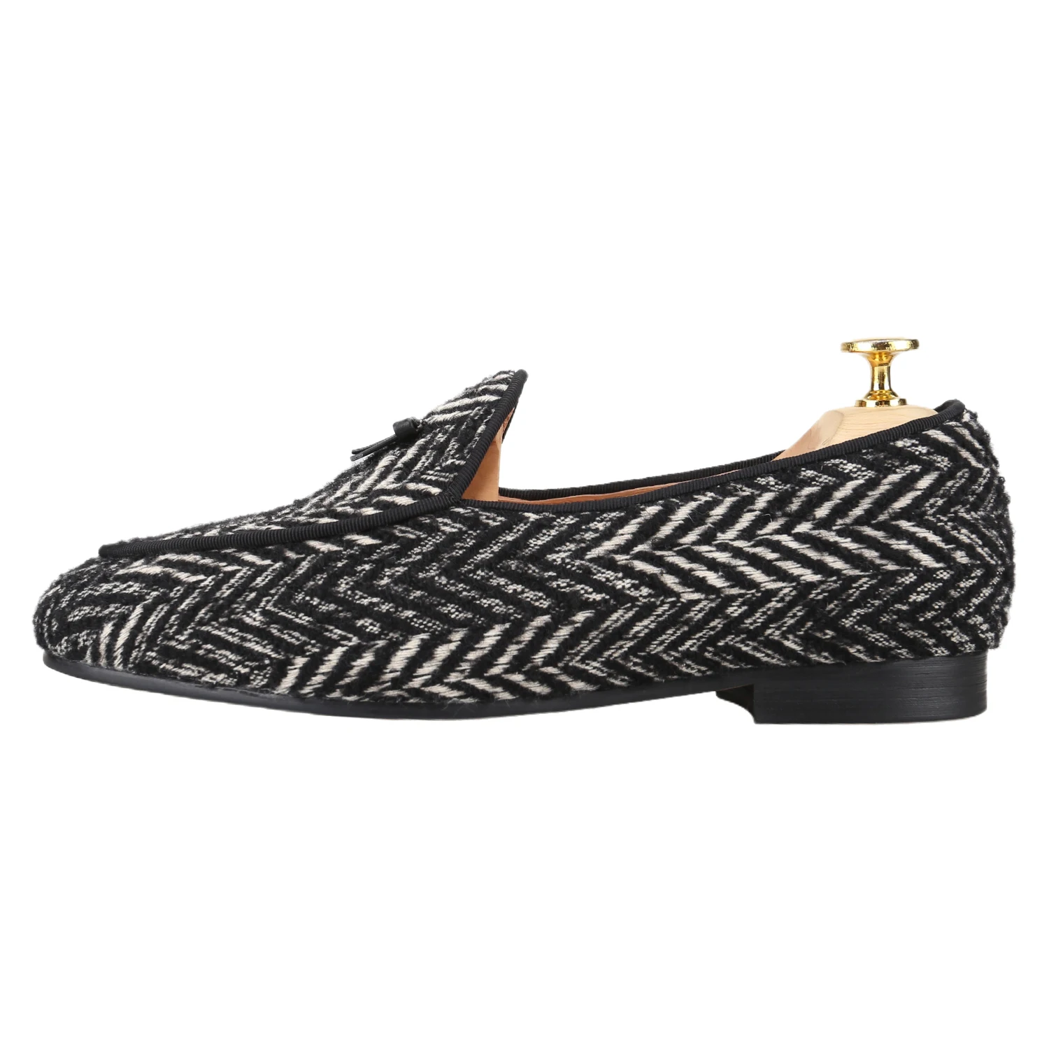 Piergitar Black Grey Knitted Wool Slip-On loafers With Handmade Leather Tie Classic Style Men Smoking Slippers Plus Size Custom