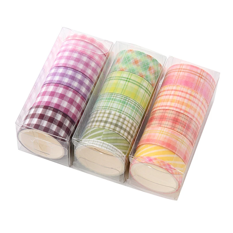 Washi Tape Decorative Ribbons Stationery 6pcs Adhesive Masking Tape Sticker Kawaii Grid Washitape School Supplies Washi Tape Set