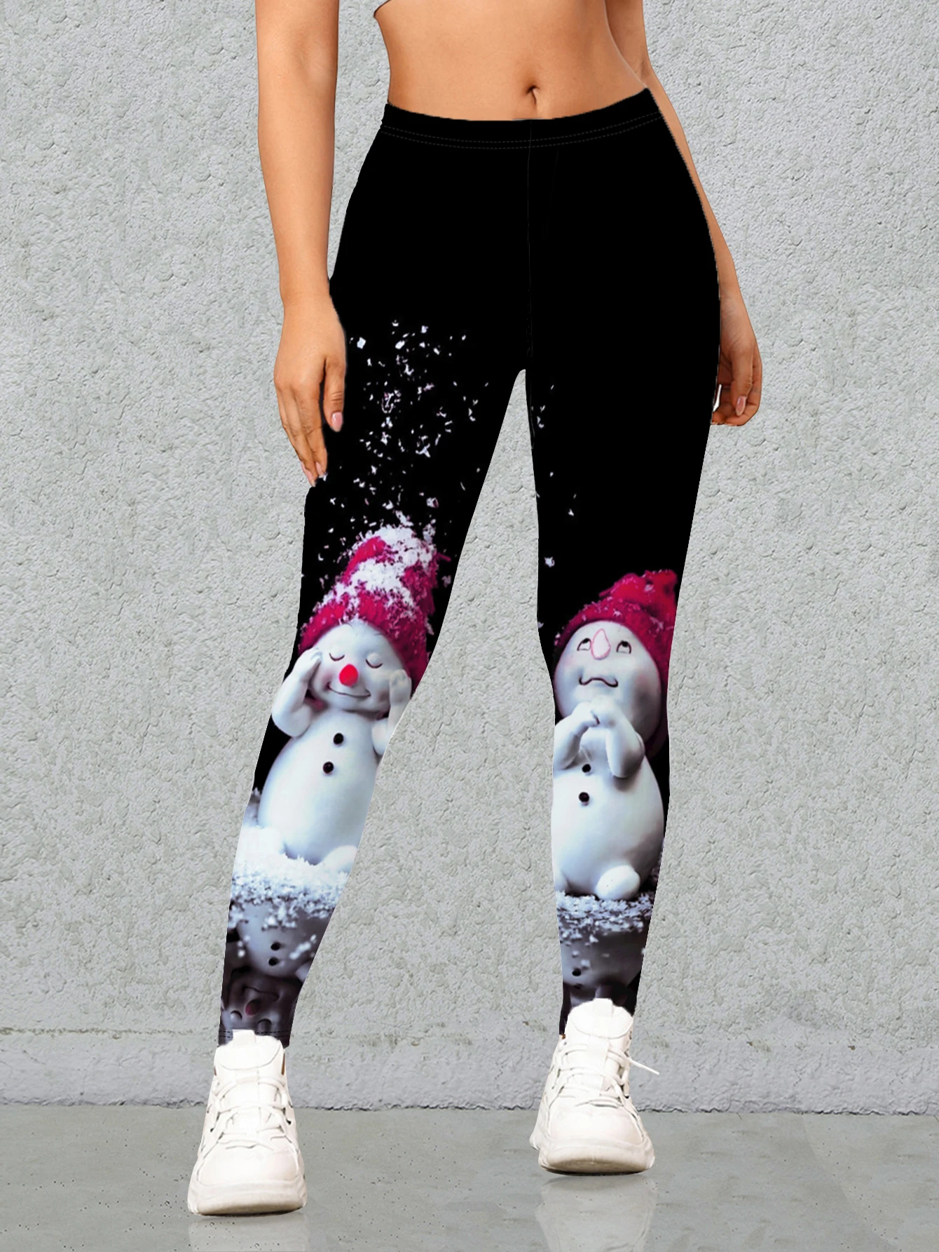 New Spring Autumn Christmas Elements Printed Nine-point Pants Snowman Positioning Printed Leggings Slim Nine-point Pants Women