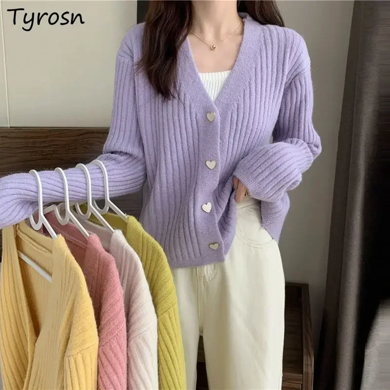 

Women V-neck Cardigans Candy Colors Soft Tricot Ulzzang S-3XL Solid Sweaters Tender All-match Cute Coats Loose Harajuku Students