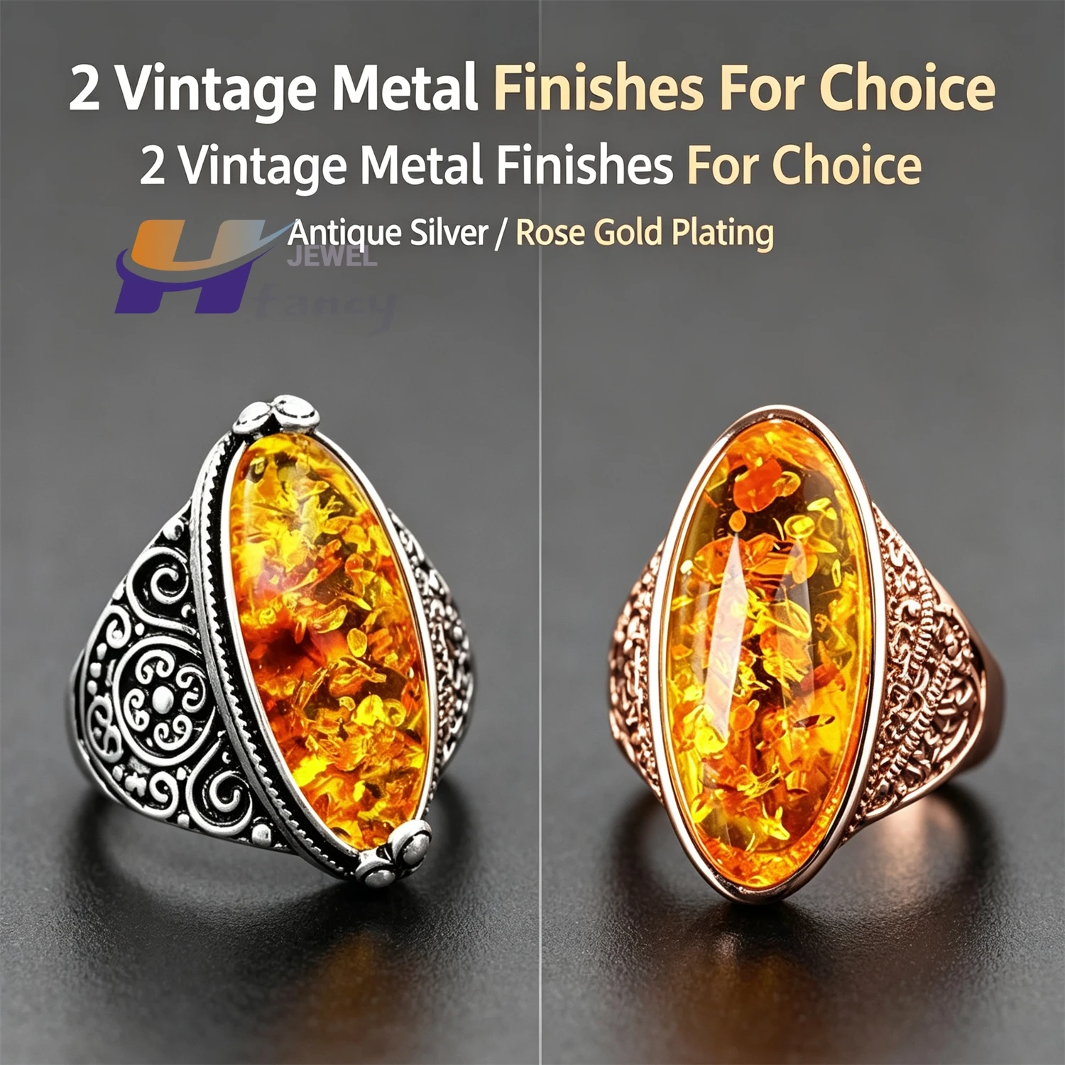 Baltic Amber Oval Solitaire Ring, Natural Honey Amber Stone Silver Setting Jewelry, Unique Gift for Her Birthday Anniversary - view 4