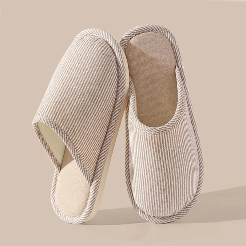 Warm Plush Cotton Slippers for Home Indoor Non-slip Linen Flats Spring and Autumn Couple House Slides image 4