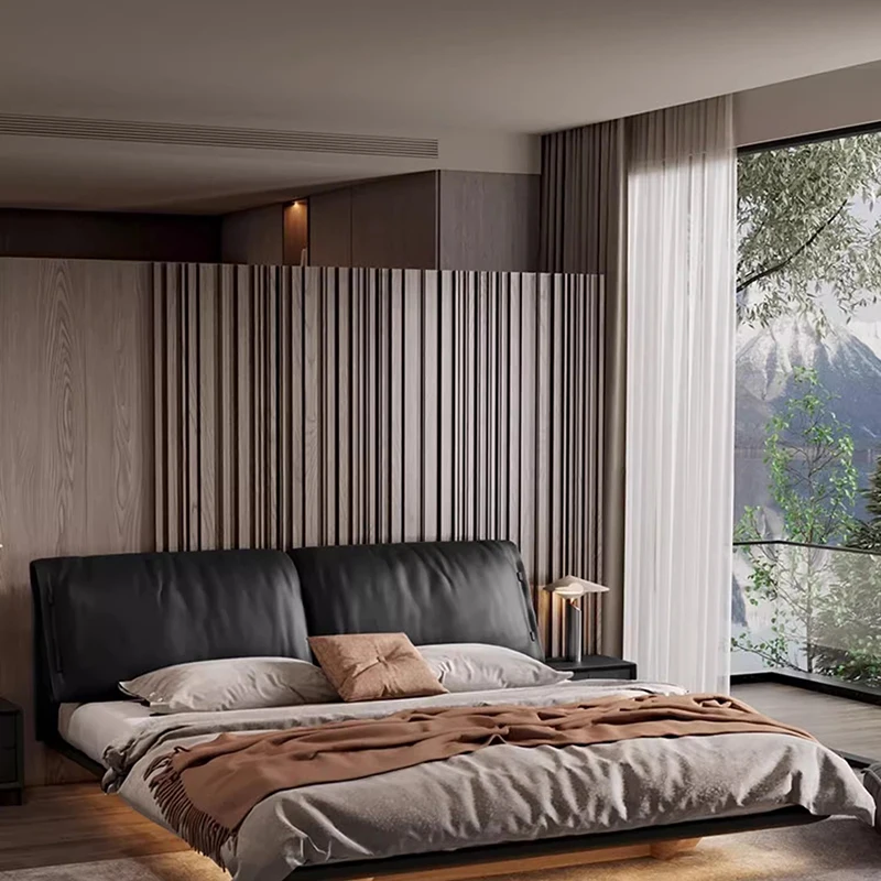 سرير مزدوج للفتيات، سرير كوين لوفت فاخر بحجم كينغ، سرير أميرات خشبي متعدد الوظائف، أثاث جناح صالة كاما من الجلد